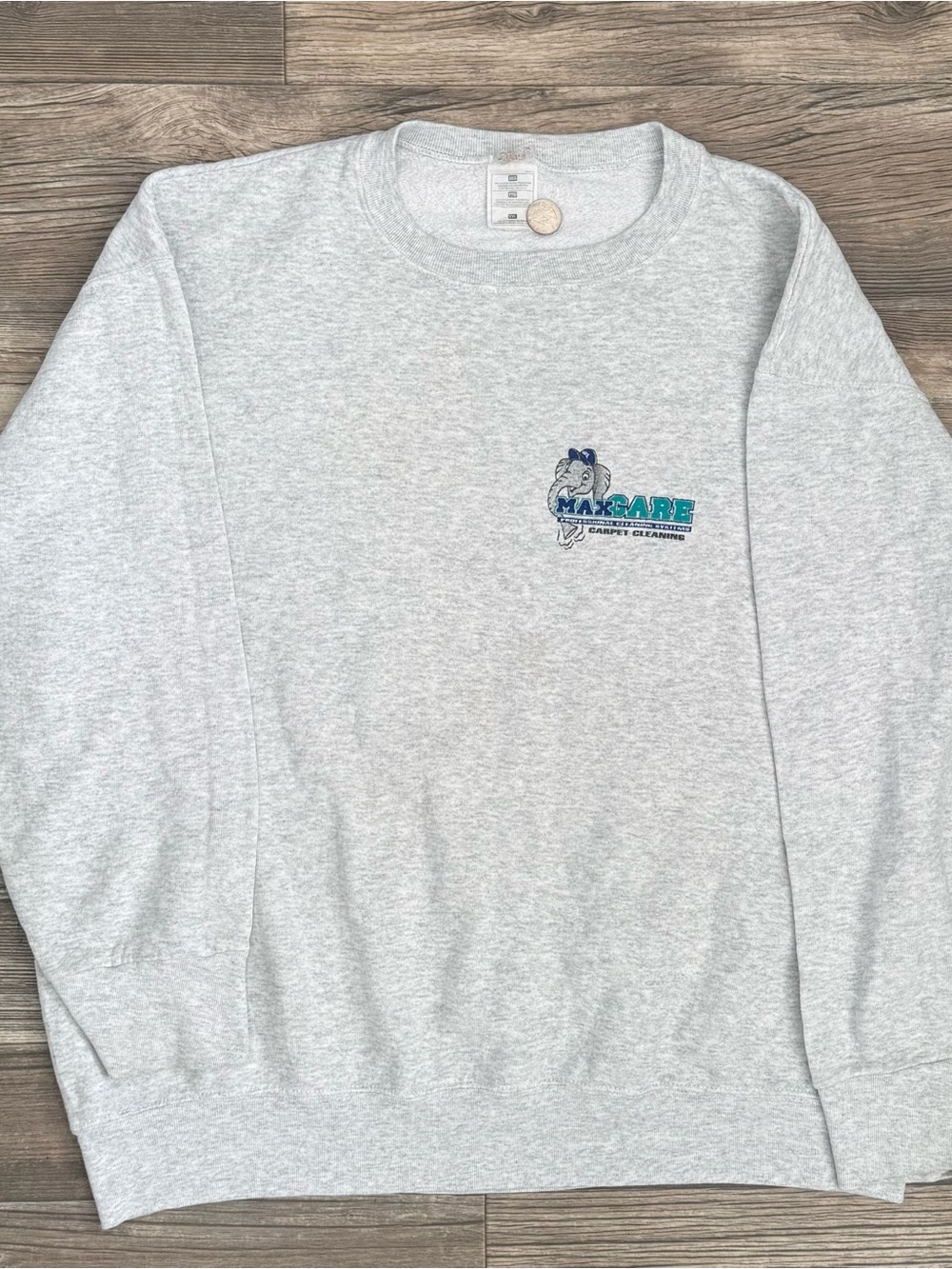 Vintage MaxCare Carpet Cleaning Mascot Promo Gray Crewneck Sweatshirt XXL